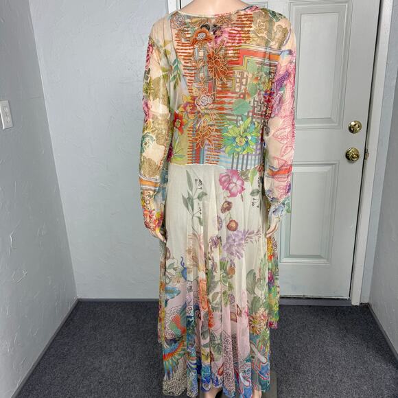 Biya Johnny Was Women's Dress XL Floral Embroidered lined Boho Mesh Alyeshka X30 - Picture 4 of 9